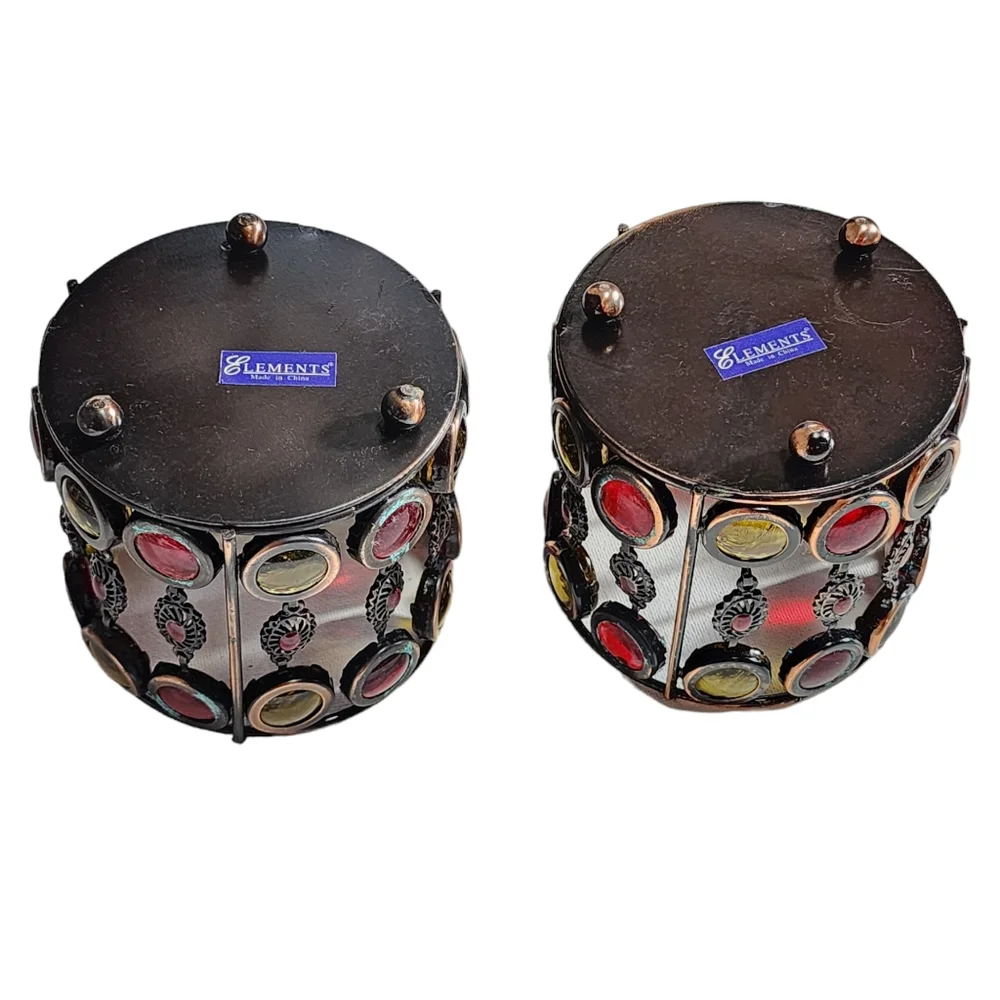 Set of 2 Wire Votive‎ Holders Boho Style with Colored Glass Bead Decoration